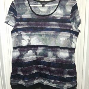 Simply Vera Vera Wang Purple and Gray Floral Stripe Tee